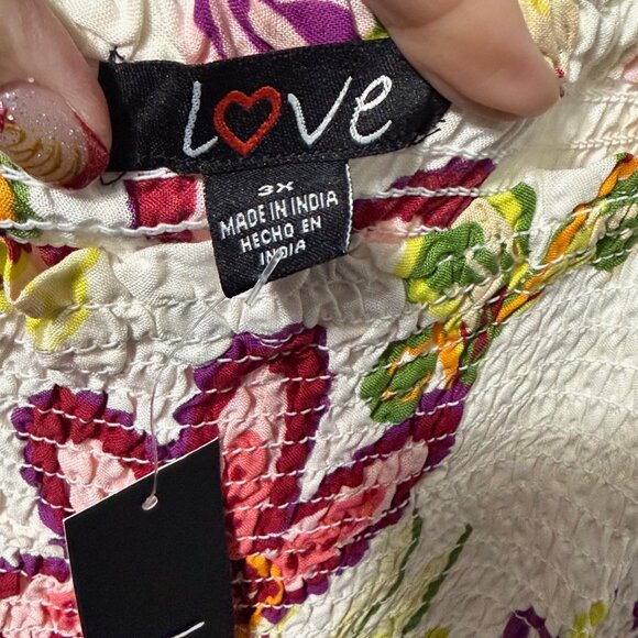 Love Floral Smocked Midi Sundress 3X Plus Boho Rayon Strappy Handkerchief Hem - Picture 7 of 9